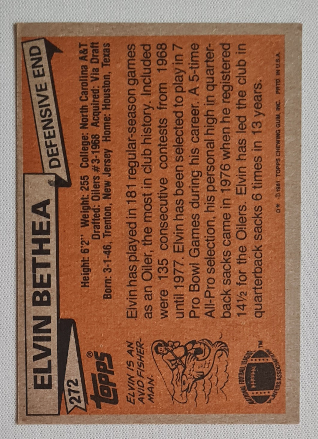 Elvin Bethea - 1981 Topps NFL Football Oilers #272