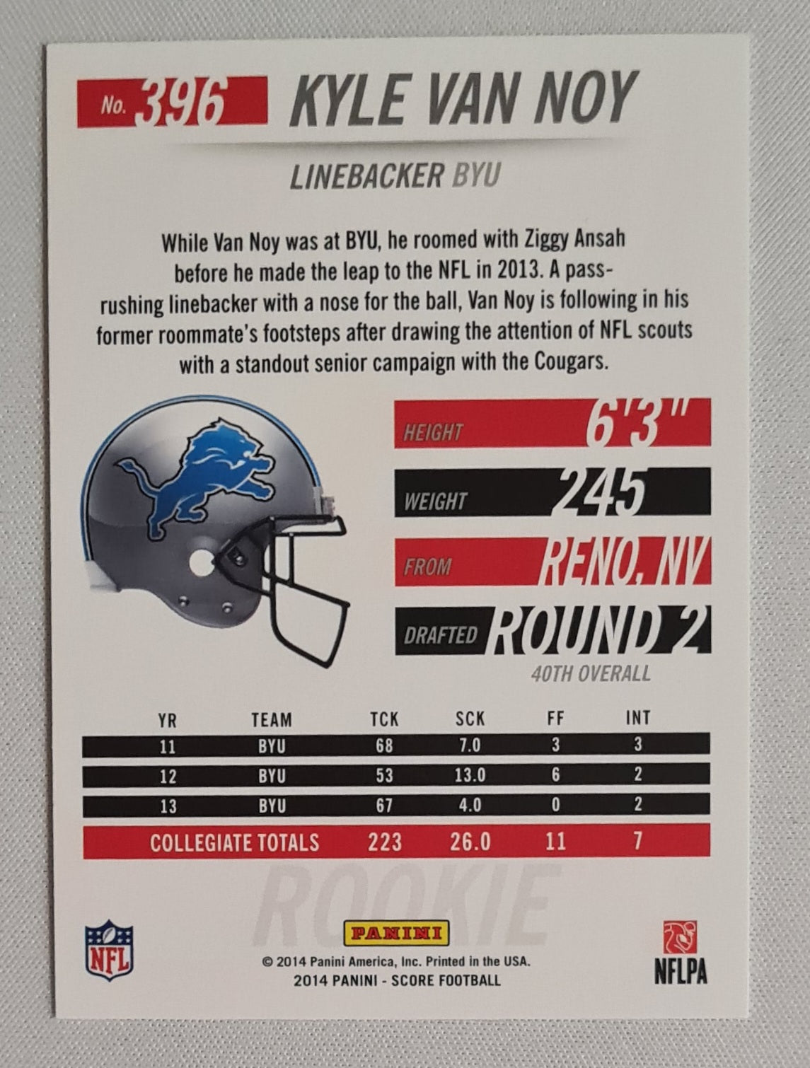 Kyle van Noy - 2014 Panini Score Football NFL Detroit Lions (RC) #396