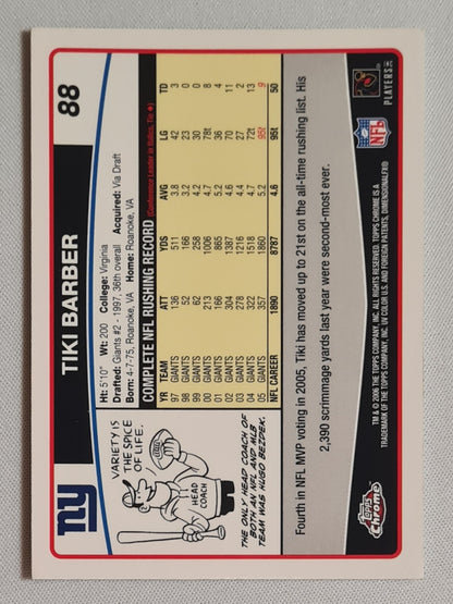 Tiki Barber - 2006 Topps Chrome Football NFL NY Giants #88