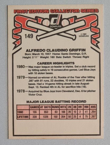 Alfredo Griffin - 1981 Donruss MLB Blue Jays First Edition Collector Series #149