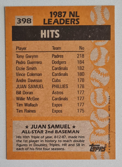 Juan Samuel - 1988 Topps "Chewing Gum Inc" 1987 NL Leaders All Star #398