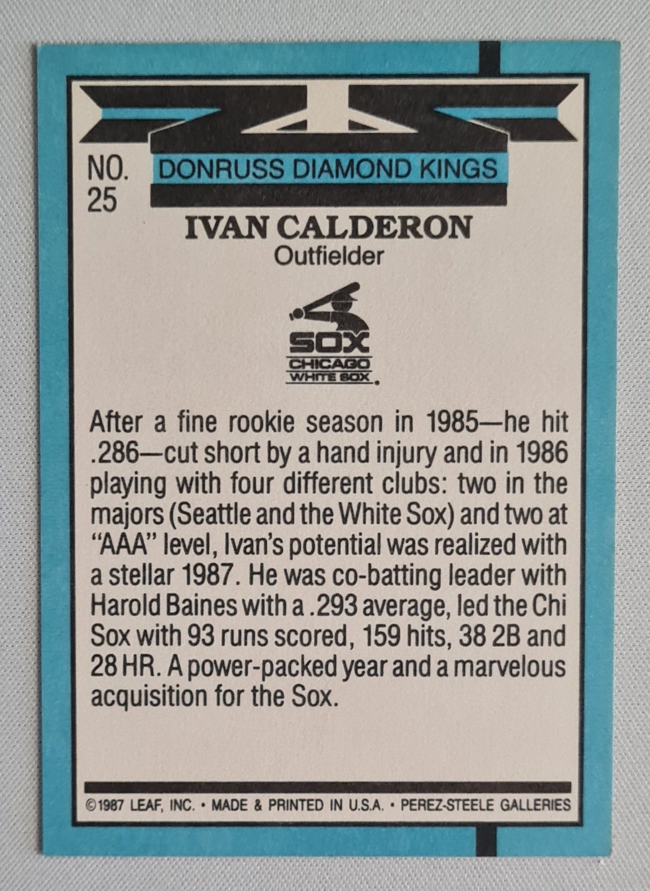 Ivan Calderon - 1987 Leaf Donruss Diamond Kings MLB Chicago White Sox #25