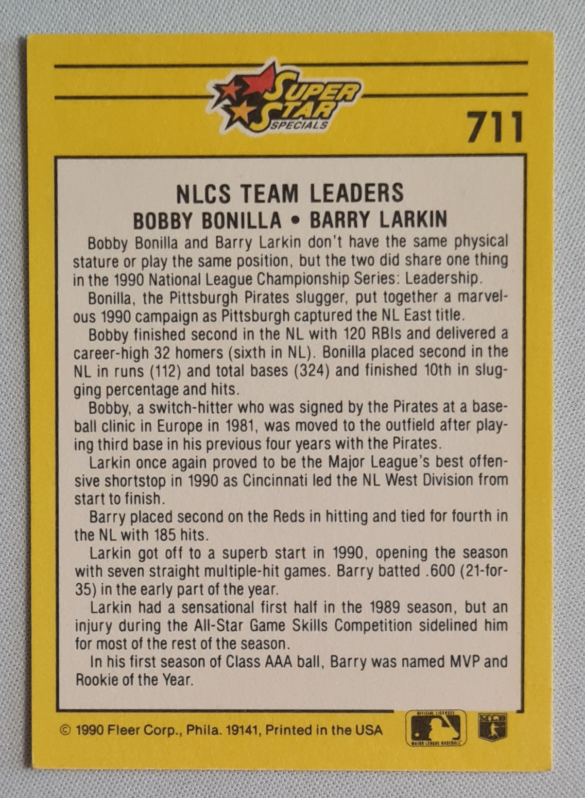 Bobby Bonilla & Barry Larkin - 1990 Fleer Corp. Super Star Specials - MLB NLCS Team Leaders #711