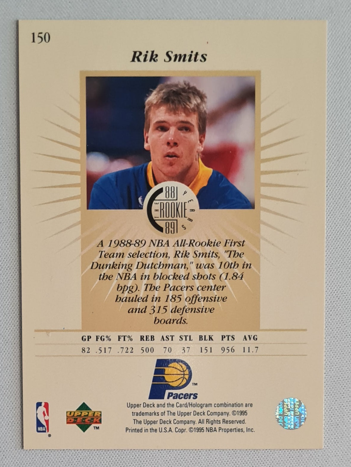 Rik Smits - 1995 Upper Deck NBA Basketball Indiana Pacers THE ROOKIE #150