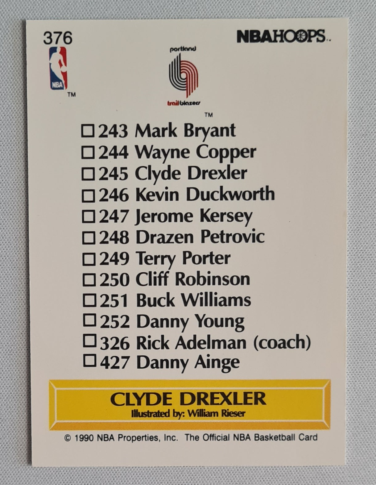 Clyde Drexler - 1990 NBA Properties Inc. NBA Hoops Basketball Portland Trailblazers #376