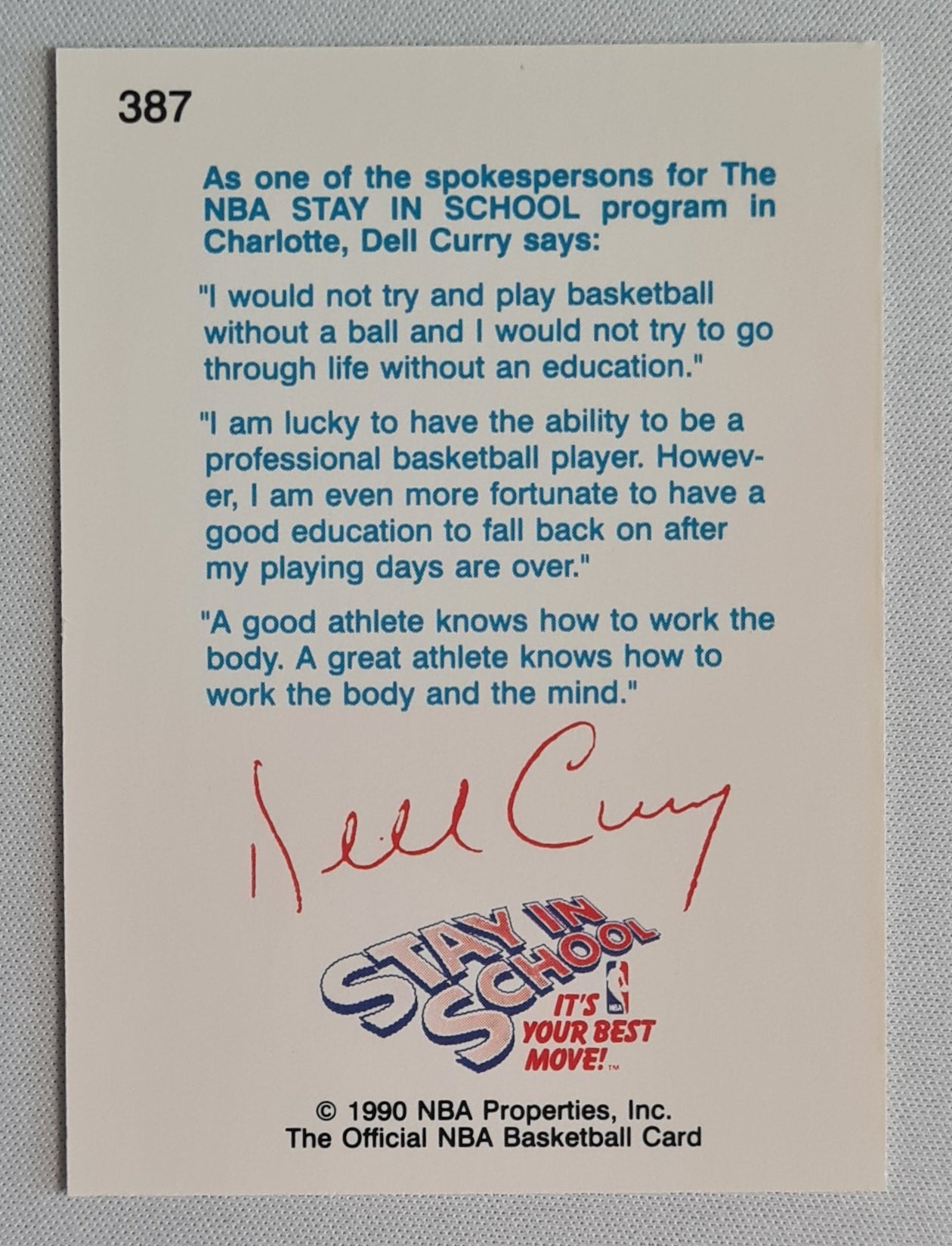Dell Curry - 1990 NBA Properties Inc. NBA Hoops - Stay in School - #387