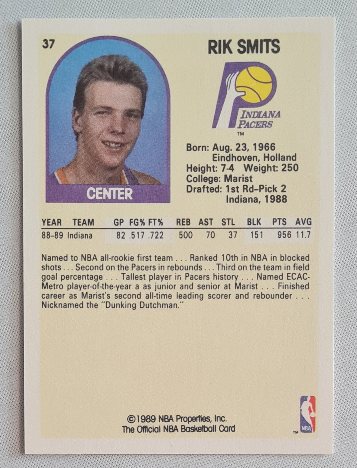 Rik Smits - 1989 NBA (Hoops) Property Inc. Indiana Pacers #37