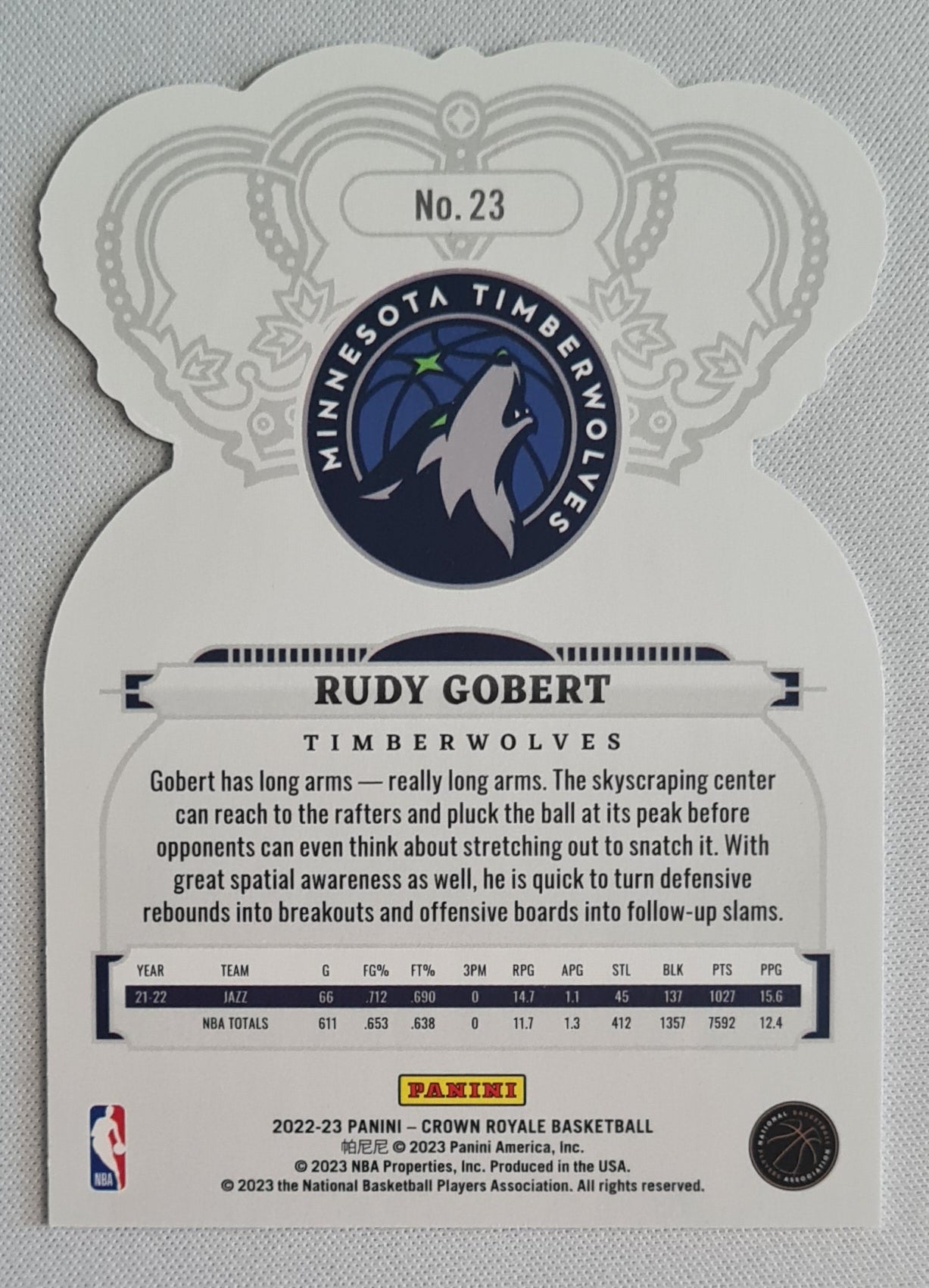 Rudy Gobert - 2022/03 Panini Crown Royale Basketball NBA Timberwolves #23