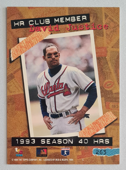 David Justice - 1994 Topps Stadium Club MLB Baseball HR Club Member #263