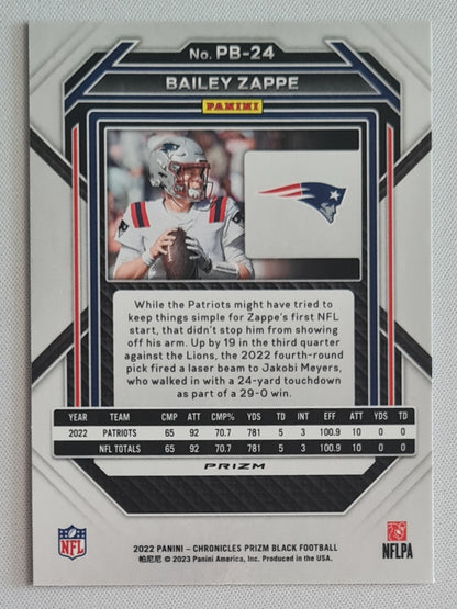 Bailey Zappe - 2022 Panini Chronicles Prizm Black Football NFL New England #PB-24