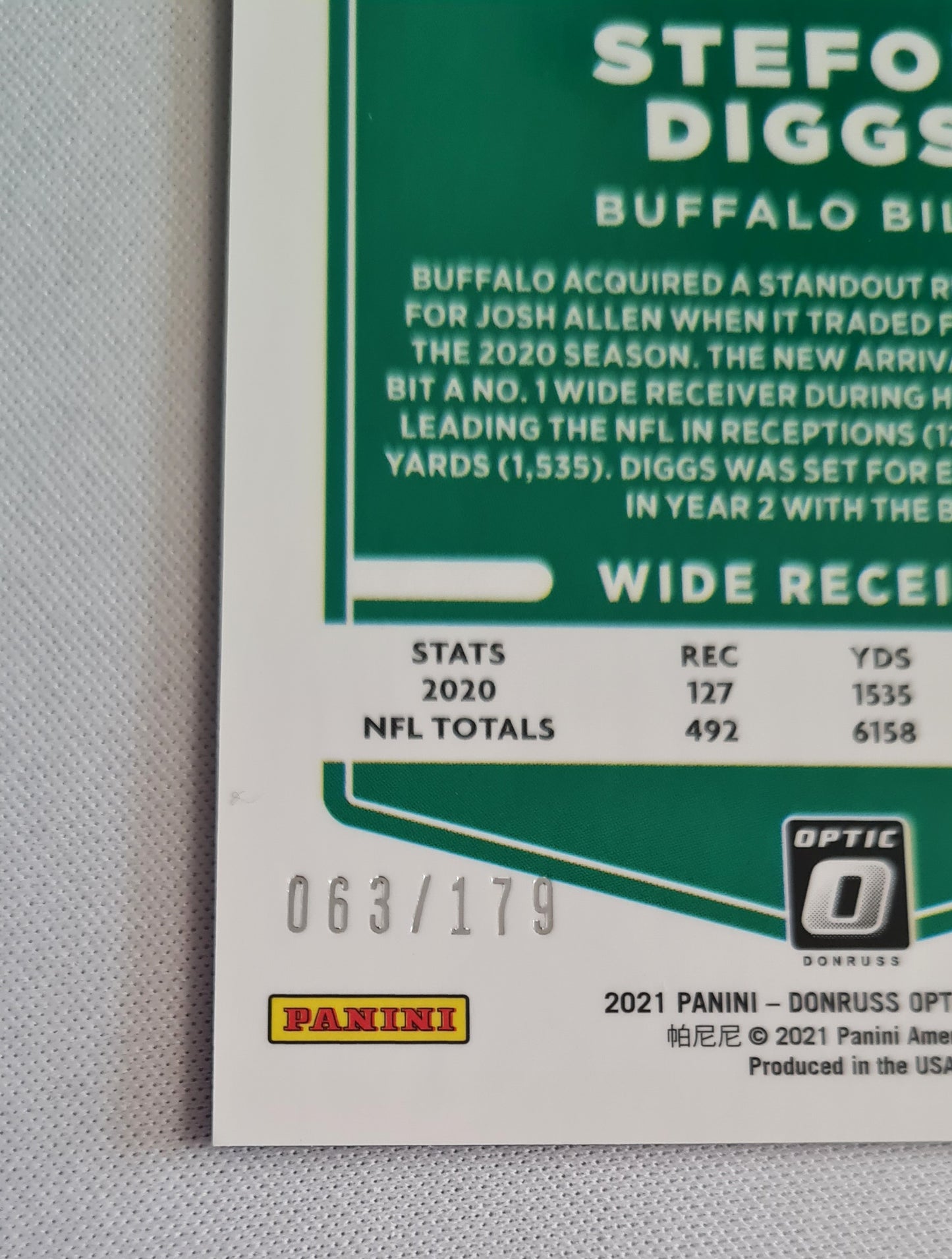 Stefon Diggs - 2021 Panini Donruss Optic Football NFL Buffalo Bills #51 Blue Refractor /179