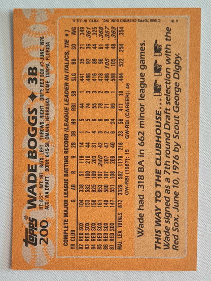 Wade Boggs - 1988 Topps MLB Baseball Red Sox #200