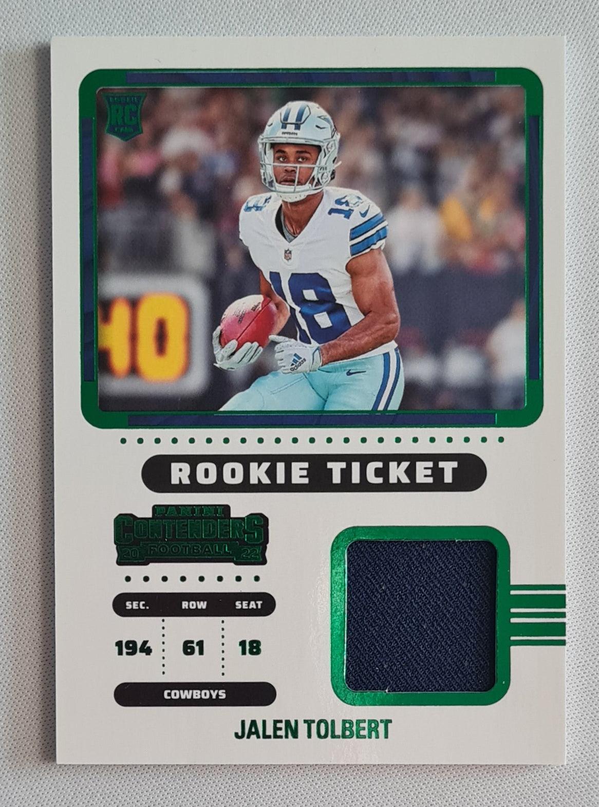 Jalen Tolbert - 2022 Panini Contenders Football NFL Cowboys  ROOKIE TICKET (RC) #RTS-JTO / Patch