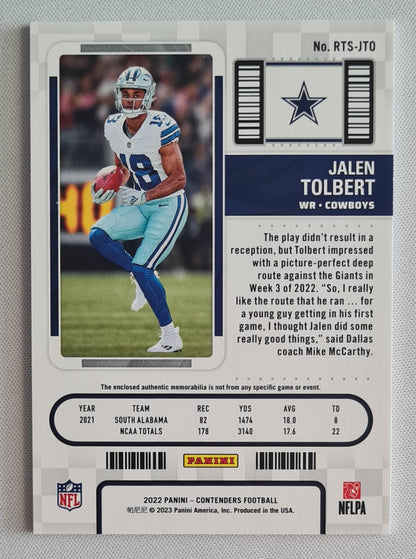 Jalen Tolbert - 2022 Panini Contenders Football NFL Cowboys  ROOKIE TICKET (RC) #RTS-JTO / Patch