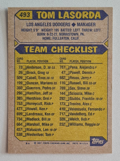 Tom Lasorda - 1987 Topps (Chewing Gum) MLB Baseball Manager Los Angeles Dodgers #493