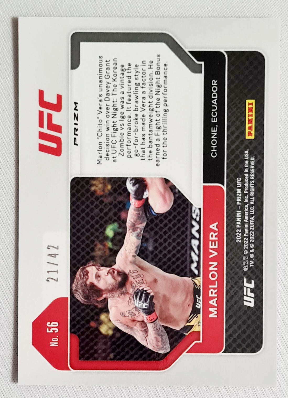 Marlon Vera - 2022 Panini Prizm UFC Fighter Bantamweight #56 Pink Pulsar /42