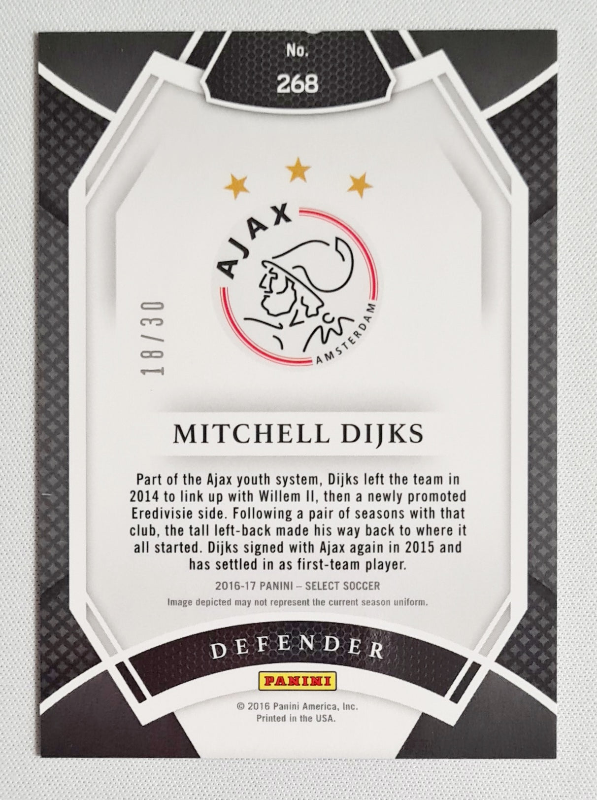 Mitchell Dijks - 2016 Panini Select Ajax Amsterdam Field Level Tie-Dye Prizm #268 /30