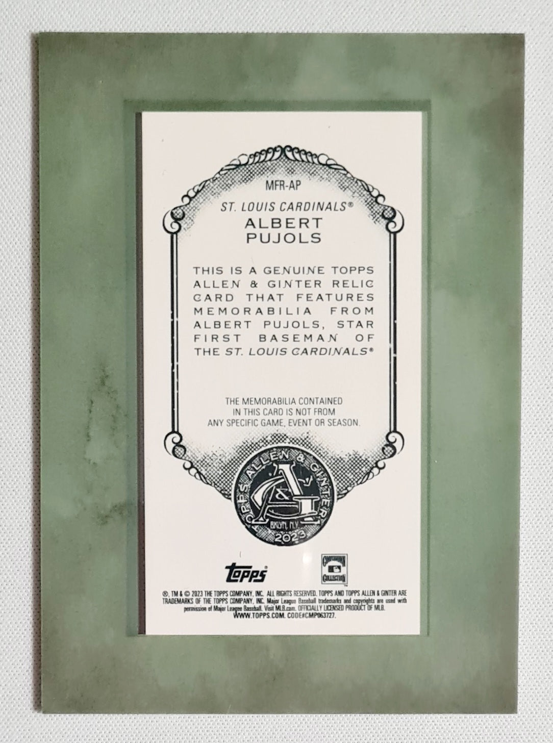 Albert Pujols - 2023 Topps Allen & Ginter MLB St. Louis Cardinals #MFR-AP Games-Used Memorabilia /Patch