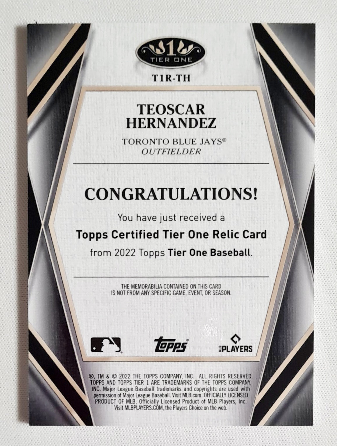 Teoscar Hernandez - 2022 Topps MLB Baseball Toronto Blue Jays (Tier One) #T1R-TH /Relic /349