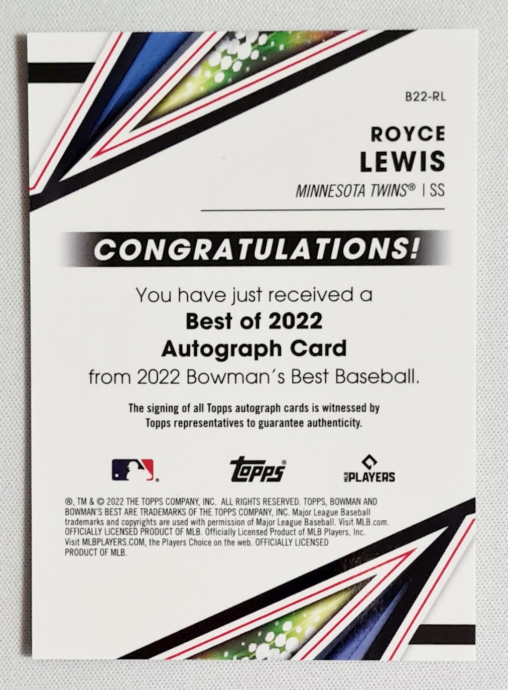Royce Lewis - 2022 Topps Bowman's Best MLB Minnesota Twins (RC) #B22-RL /Auto