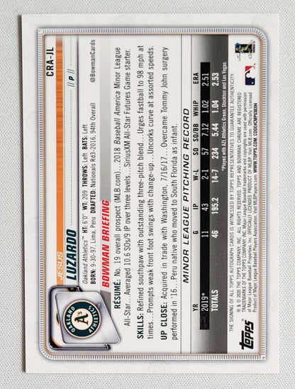 Jesus Luzardo - 2020 Topps Bowman Chrome MLB Baseball Oakland Athletics (RC) #CRA-JL /99 /Auto