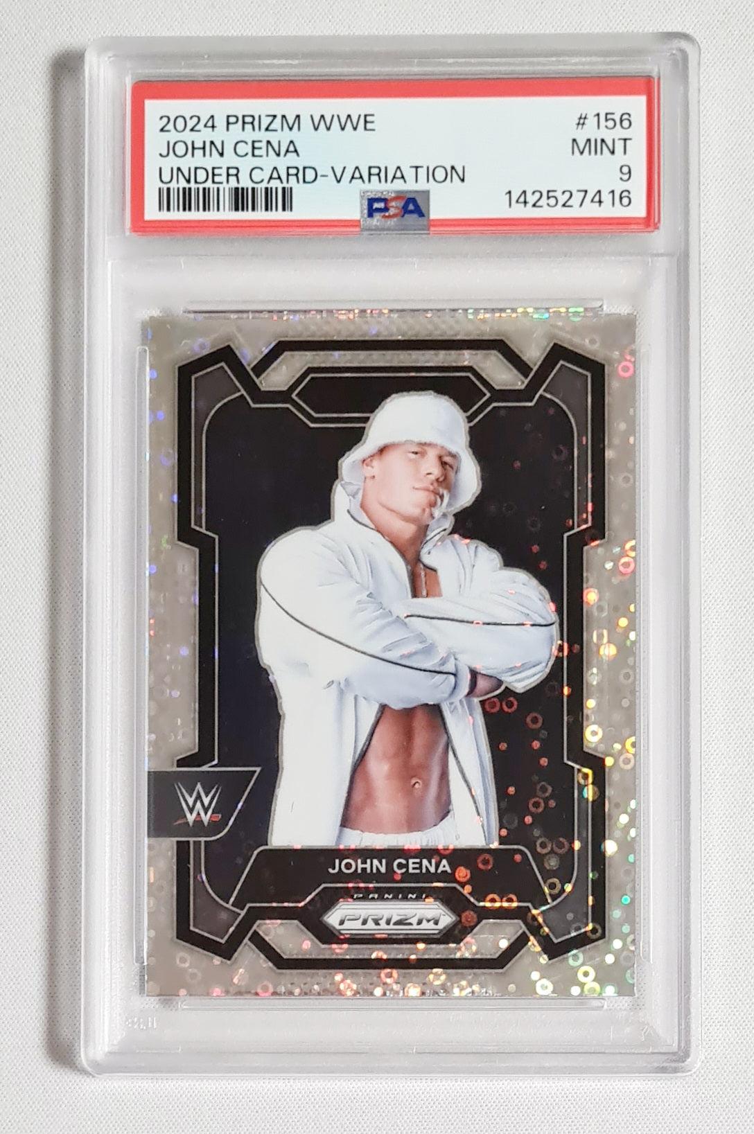 John Cena - 2024 Panini Prizm WWE Legends Wrestling #156 Under Card-Variation PSA 9 MINT