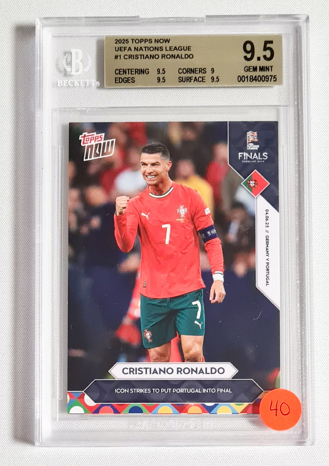 Cristiano Ronaldo - 2025 Topps Now UEFA Nations League #1 Beckett 9.5 GEM MINT