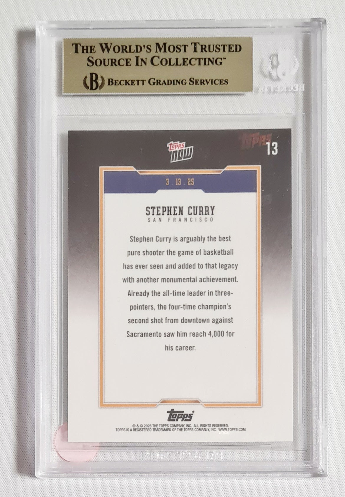 Stephen Curry - 2024/25 Topps Now NBA Basketball #13 Beckett 9.5 GEM MINT
