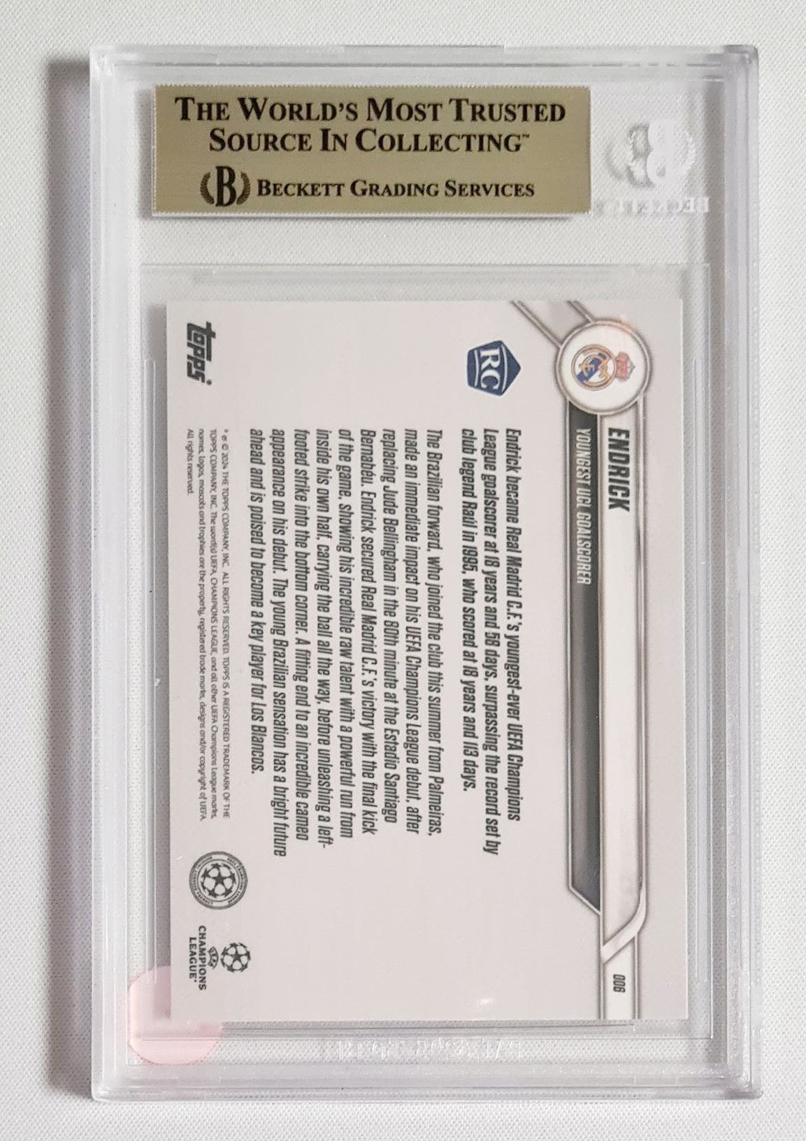 Endrick - 2024/25 Topps Now UEFA Club Competitions (RC) #6 Beckett 9.5 GEM MINT