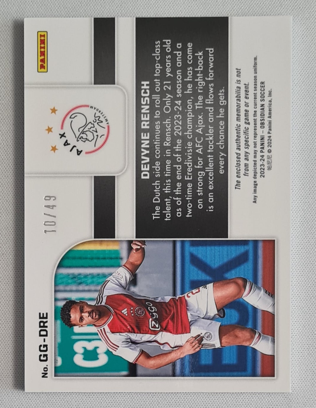 Devyne Rensch - 2023/24 Panini Obsidian Soccer Ajax Fc #GG-DRE /Patch /49