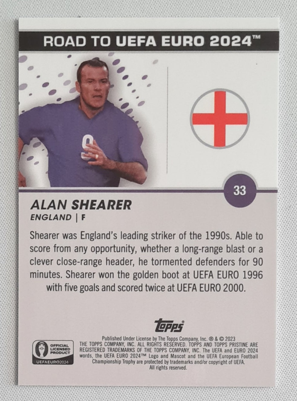 Alan Shearer - 2023 Topps Road to UEFA EURO 2024 National Team England #33 Green /125