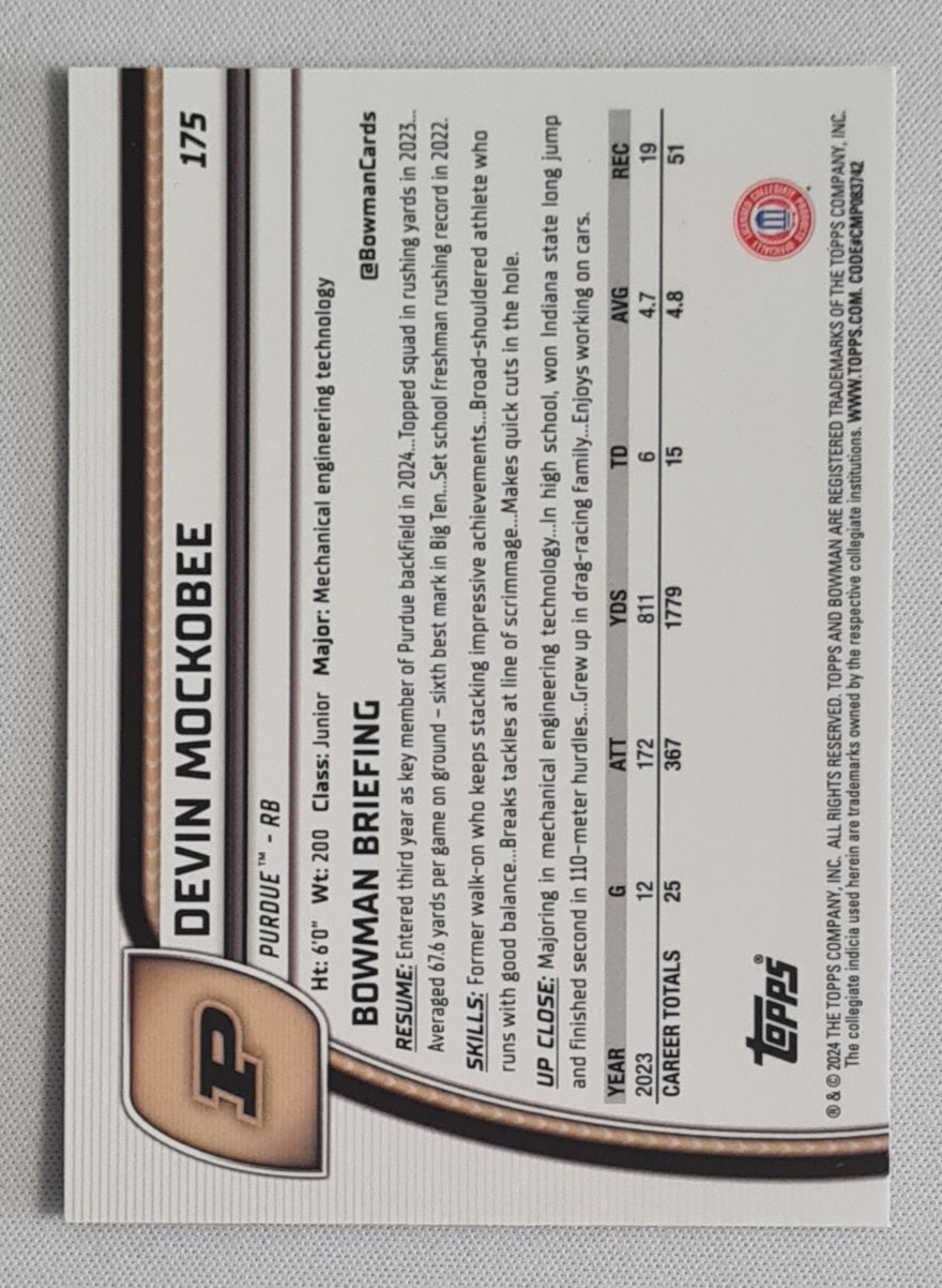 Devin Mockobee - 2024 Topps Bowman U Football - Purdue #175 / 399