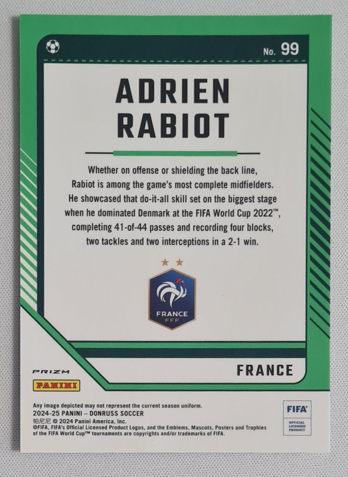 Adrien Rabiot - 2024/25 Panini Donruss Soccer FIFA #99 Cracked Ice