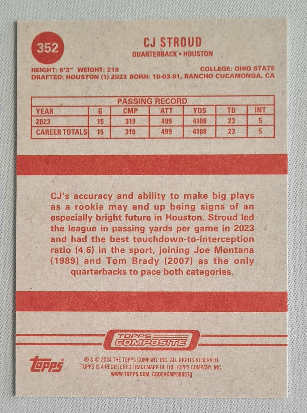 CJ Stroud - 2024 Topps Composite  NFL Football Houston (RC) #352