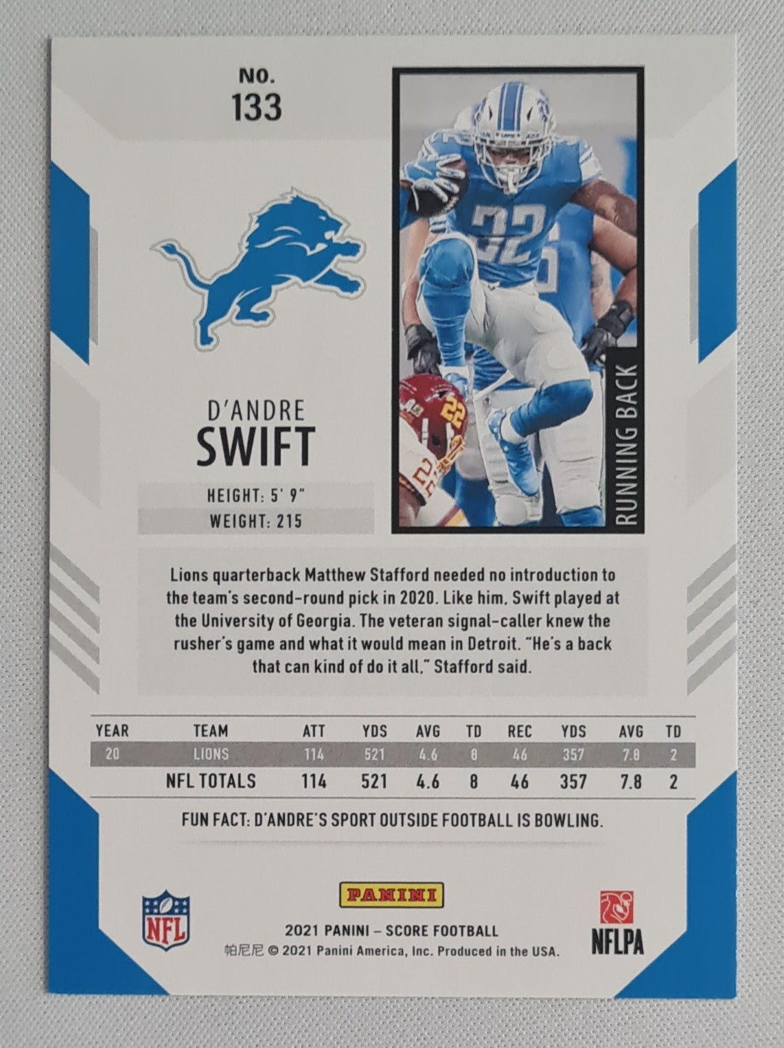 D'Andre Swift - 2021 Panini Score Football NFL Lions #133