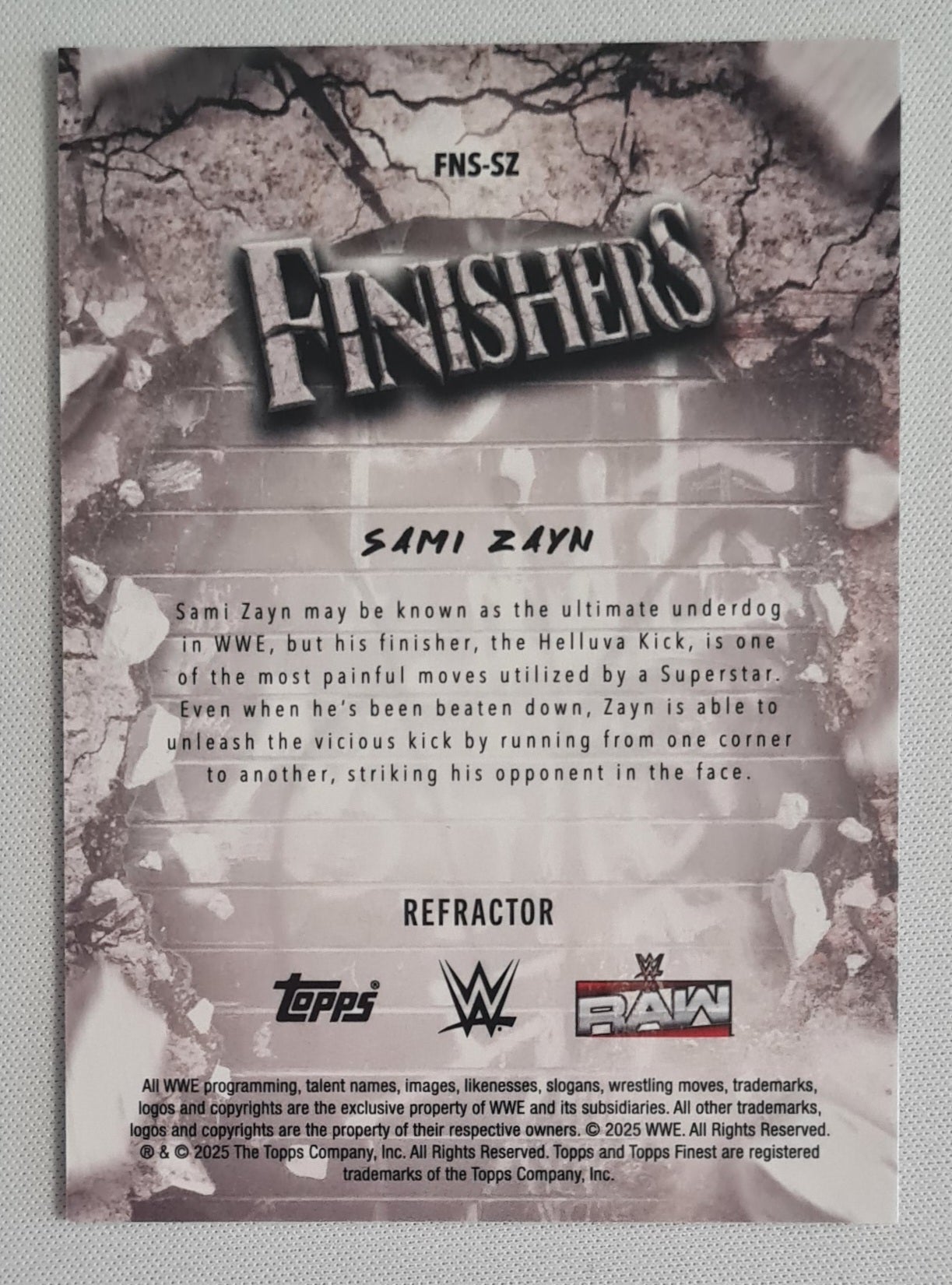 Sami Zayn - 2025 Topps WWE Wrestling FINISHERS Raw #FNS-SZ Refractor