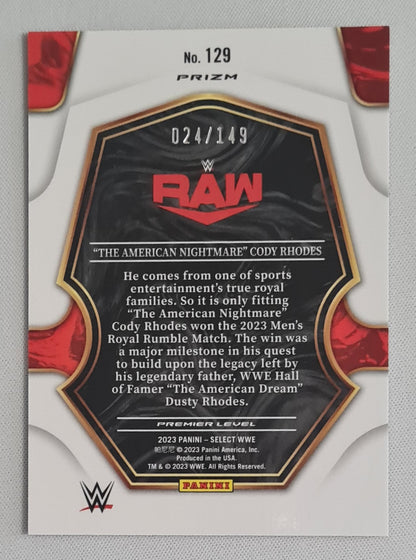 Cody Rhodes - 2023 Panini Select WWE Wrestling RAW #129 Premier Level /149