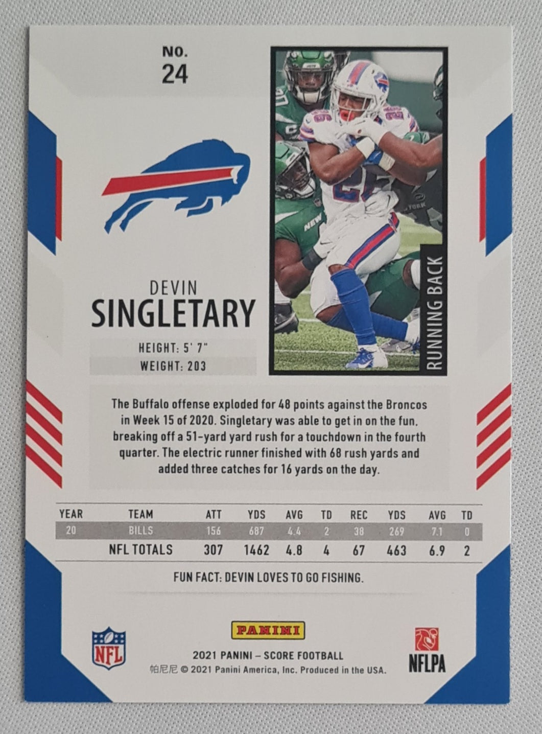 Devin Singletary - 2021 Panini Score Football NFL Bills #24 /460
