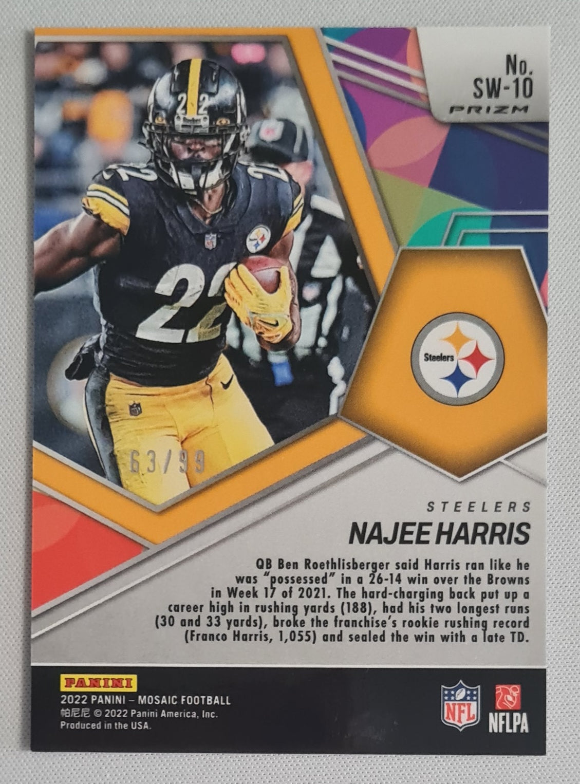 Najee Harris - 2022 Panini Mosaic Football NFL Steelers #SW-10 /99