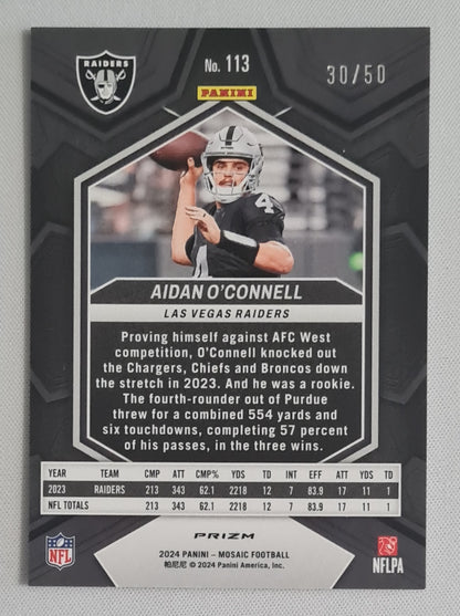Aidan O'Connell - 2024 Panini Mosaic Football NFL Raiders #113 Purple Disco Refractor /50