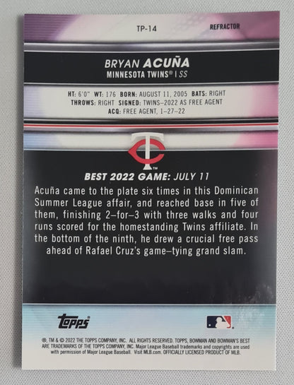 Bryan Acuna - 2022 Topps Finest Baseball MLB Minnesota Twins #TP-14 Refractor