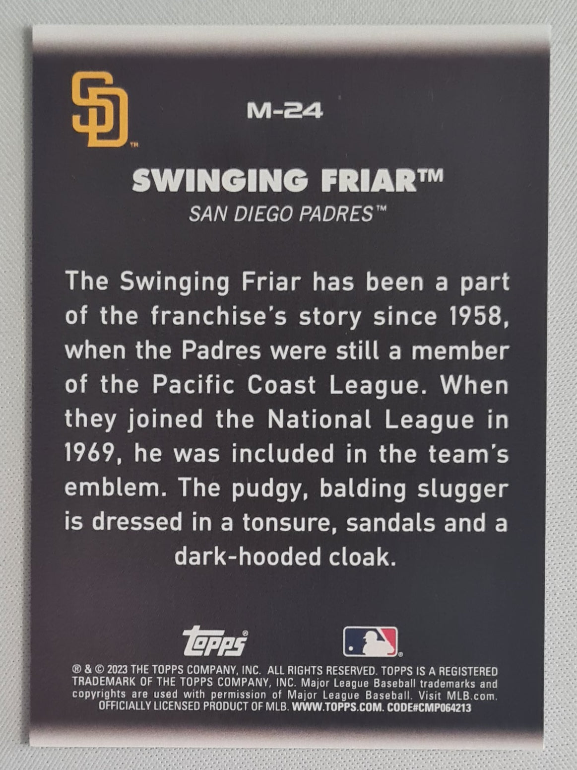 Swinging Friar - 2023 Topps Baseball San Diego Padres Mascot #M-24
