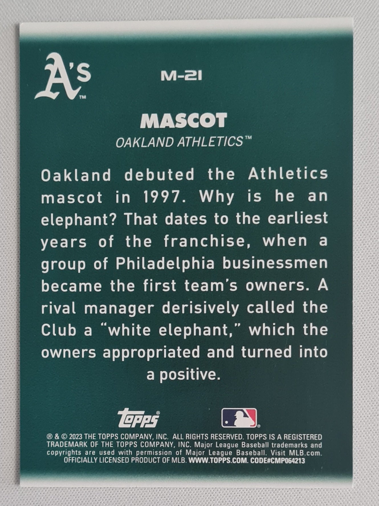 A's Mascot Elephant - 2023 Topps Baseball Oakland Athletics Mascot #M-21