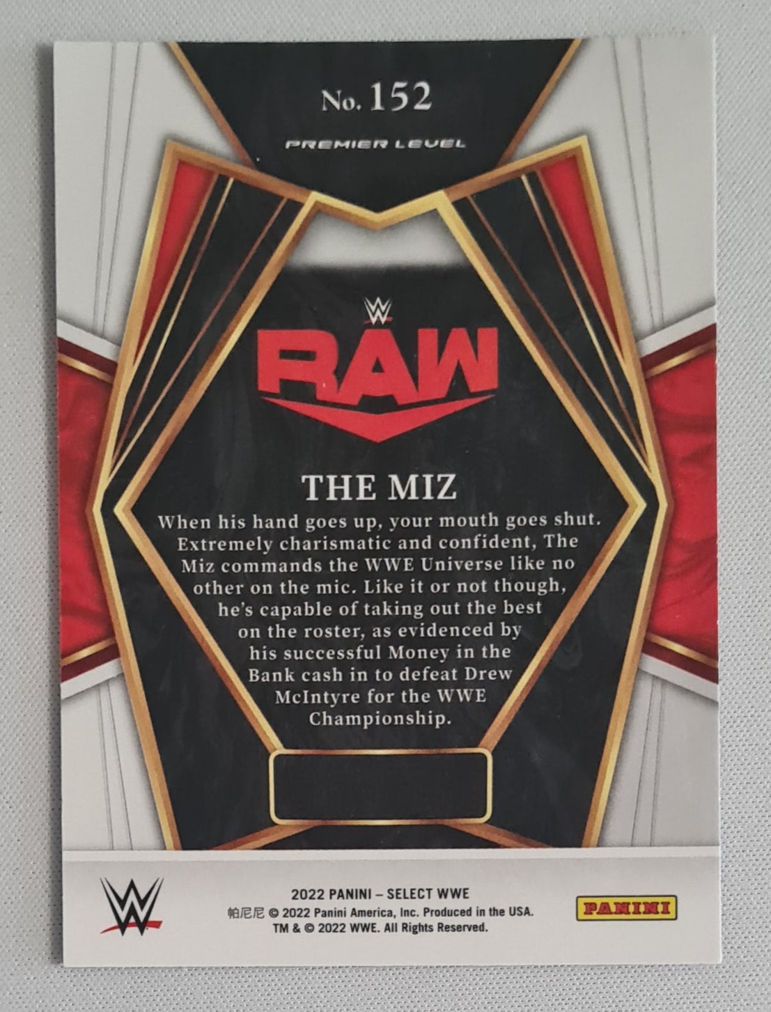 The Miz - 2022 Panini Select WWE Wrestling RAW #152 Premier Level