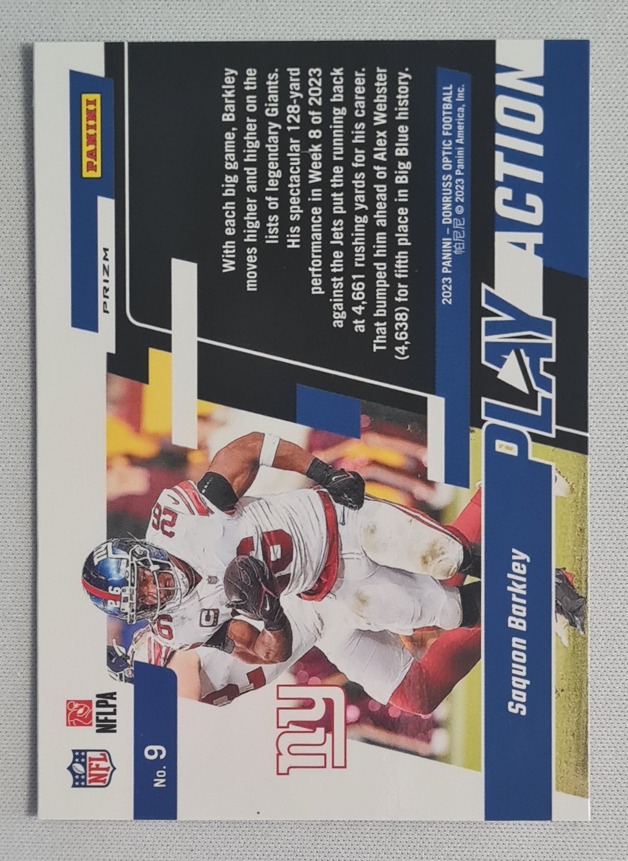 Saquon Barkley - 2023 Panini Donruss Optic Football NFL New York Giants PLAY ACTION #9