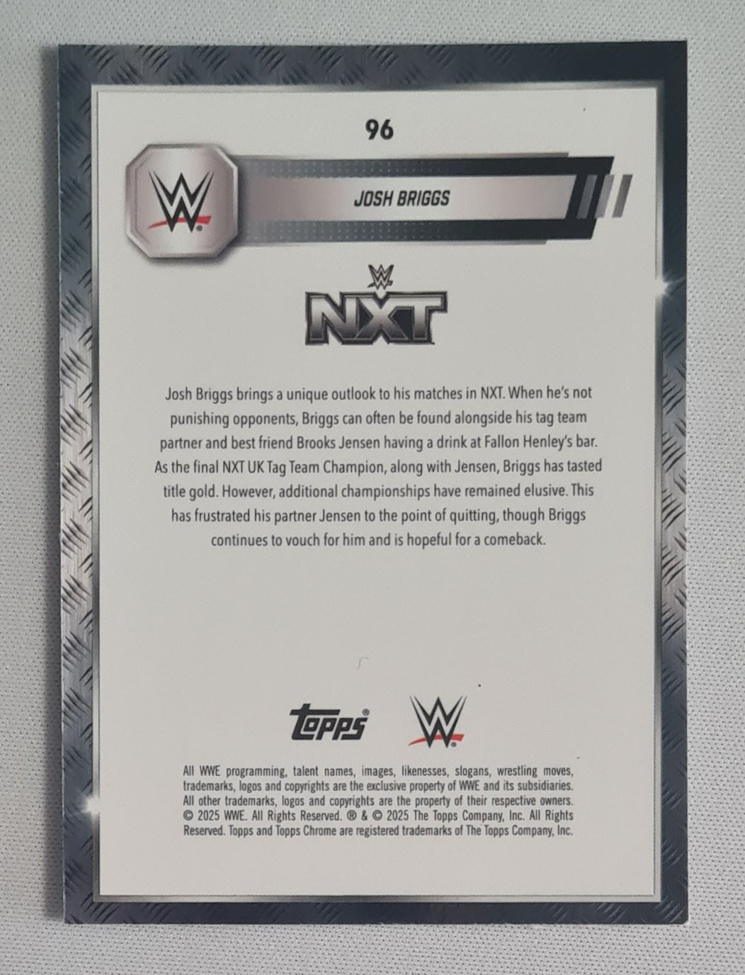 Josh Briggs - 2025 Topps Chrome WWE Wrestling NXT #96 Refractor