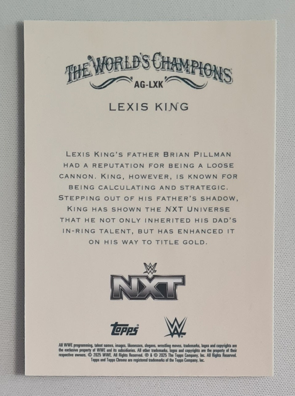 Lexis King - 2025 Topps Chrome WWE Wrestling NXT The World's Champions Allen & Ginter #AG-LXK
