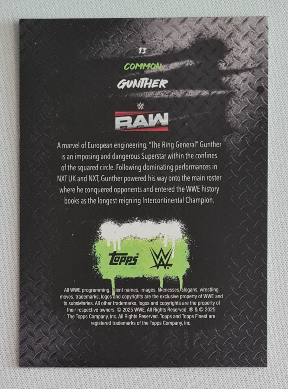 Gunther - 2025 Topps Finest WWE Wrestling RAW #13 Common