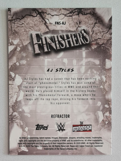 AJ Styles - 2025 Topps Finest WWE Wrestling FINISHERS #FNS-AJ Refractor