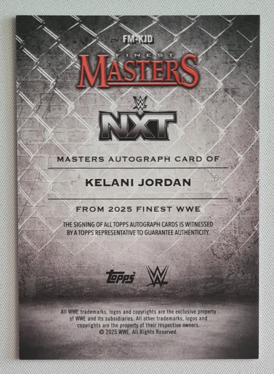 Kelani Jordan - 2025 Topps Finest WWE Wrestling NXT FINEST MASTERS #FM-KJD /75  /Autograph